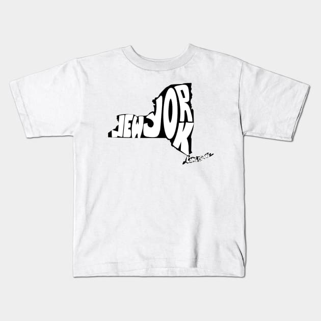 New York Map Outline Bubble Letters- black and white Kids T-Shirt by emilystp23